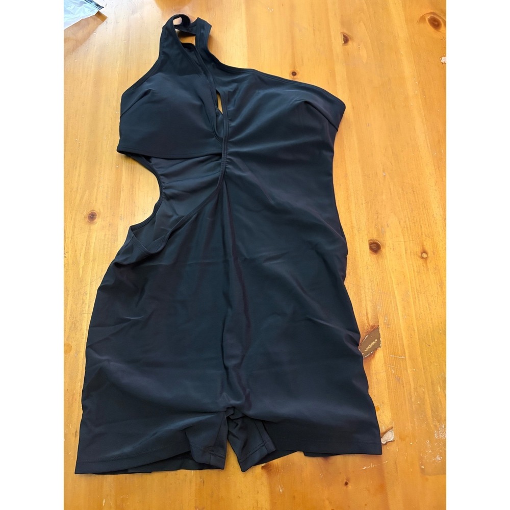 Black One Shoulder‎ Cutout Romper Swimsuit Size L Twisted Keyhole Monokini